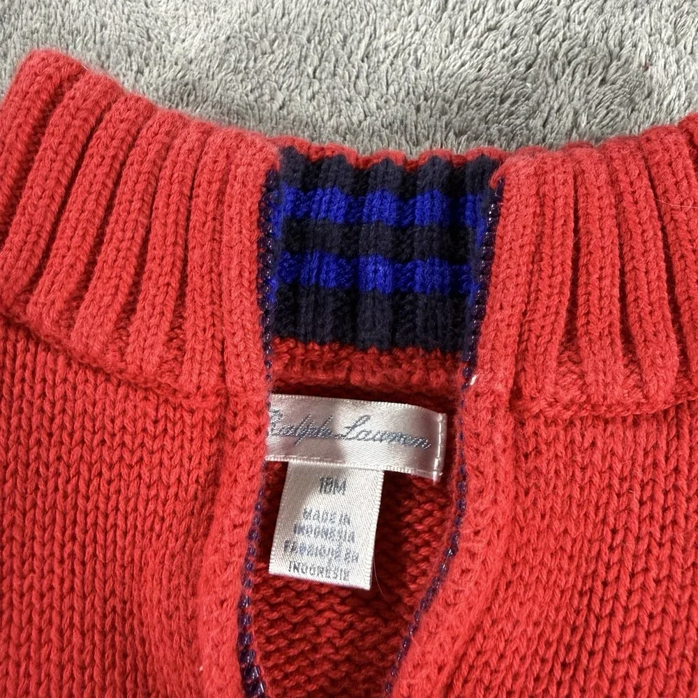 RALPH LAUREN TODDLER BOY RED QUARTER ZIP SWEATER SIZE 18 MONTHS